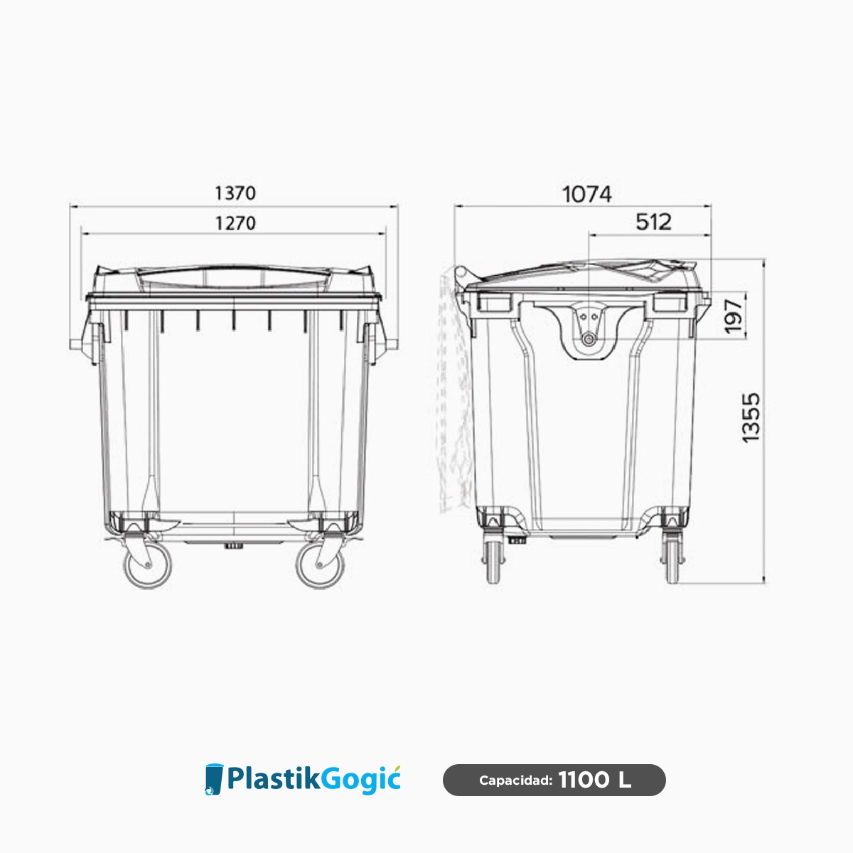 contenedor con 4 ruedas plastik gogic 1100 l amarillo 002