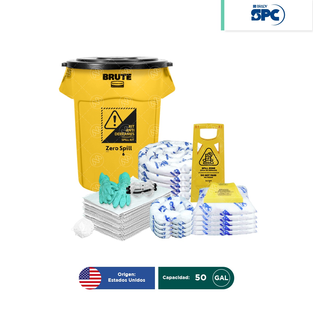kit antiderrames aceite 50 gal spc brute tapa negra 001