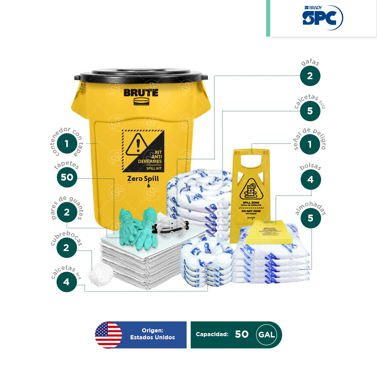 kit antiderrames aceite 50 gal spc brute tapa negra 002