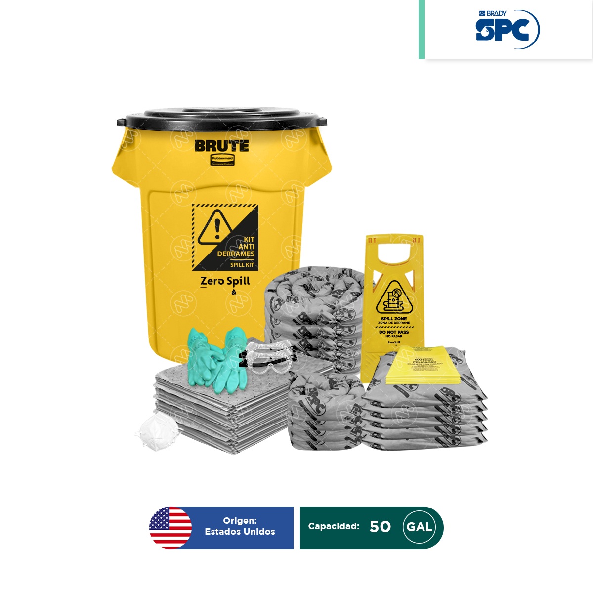 kit antiderrames universal 50 gal spc brute tapa negra 001